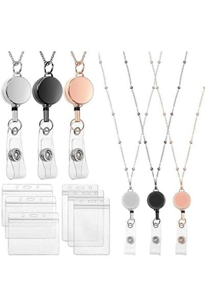 Generic 3 ID Badge Holder with Lanyard Retractable Office Work ID Card Badge ...