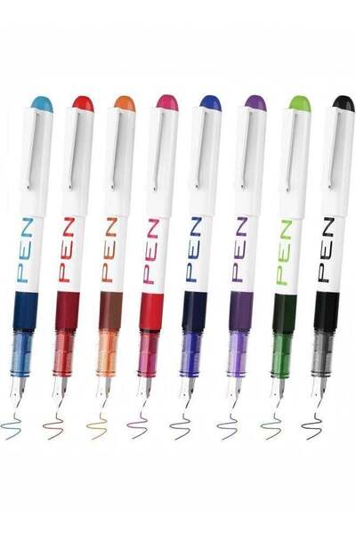 Generic Fountain Pens for Writing, 8 Pack Assorted Colors Fine Point Disposab...