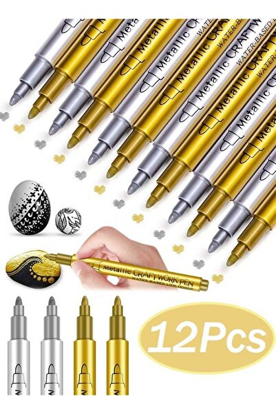 Generic 12 Pack Metallic Acrylic Paint Markers Set 6 Gold & 6 Silver Water-Ba...