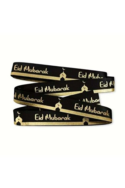 Generic Eid Mubarak Decorative Ribbon, 2M Black with Gold Foil Moon and Stars...
