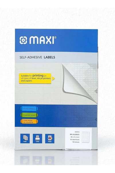 Generic Maxi Self Adhesive Labels 38 X 21.2mm White 65 Labels 100Sheet, Premi...