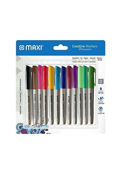 Generic Maxi Creative Permanent Marker Slim Blister Of 12Pcs Assorted Colours
