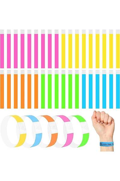 Generic 100 Pcs Fluorescent Colored Wristbands for Events, Security, Parties,...