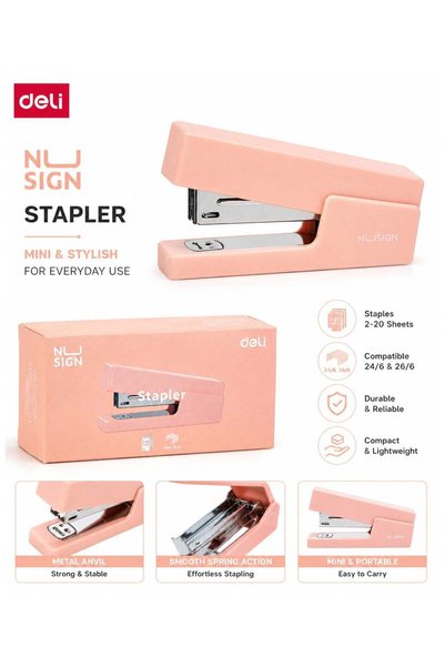 Generic 1-Piece Nusign Mini Stapler With 20 Sheet Capacity Pink