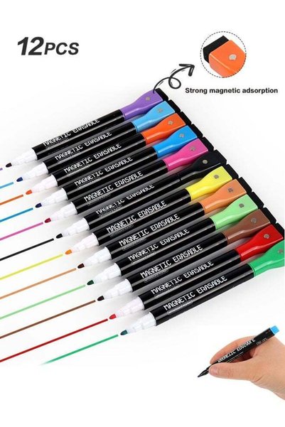 Generic 12 Pack Magnetic Wet Erase Markers, Liquid Chalk Markers Ultra Fine T...