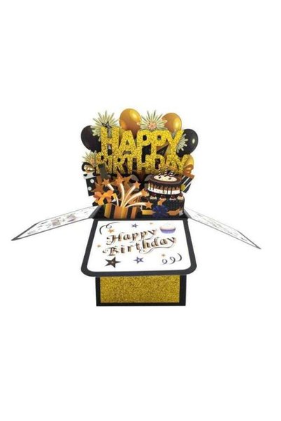 Generic 3D pop-up birthday card box, including envelope and small card, a cre...