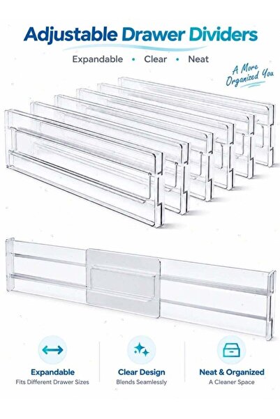 Generic 6 Pcs Expandable Clear Drawer Dividers, 10.8–20.5 Inch Adjustable Sel...