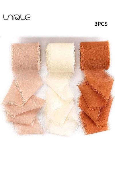 Generic Handmade Tassel Chiffon Ribbon - 3 Rolls of 4cm x 5m Silk Ribbon Bean...
