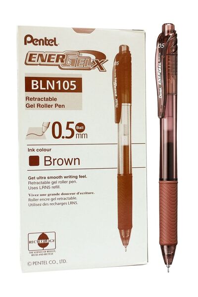 Generic 12-Piece Energel Gel Ink Pen 0.5mm Tip Brown Ink