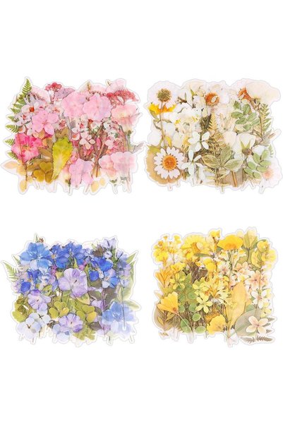 Generic 4 Sets Transparent Flower Stickers for Scrapbooking, PET Nature Plant...
