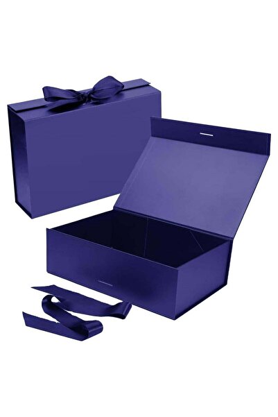 Generic Luxury Magnetic Gift Box, Blue Large Gift Box with Ribbon,Folding Gif...