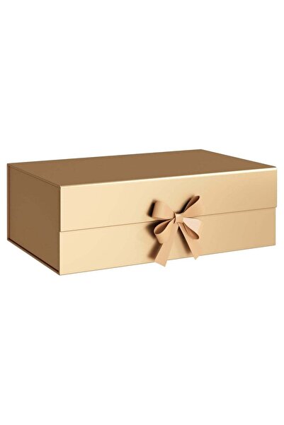 Generic Luxury Magnetic Gift Box, Gold Medium Gift Box with Ribbon, Folding G...