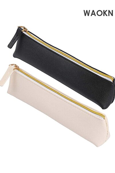 Generic "2 Pcs Leather Pencil Pouch Set - Slim Design Small Zipper Pencil Cas...