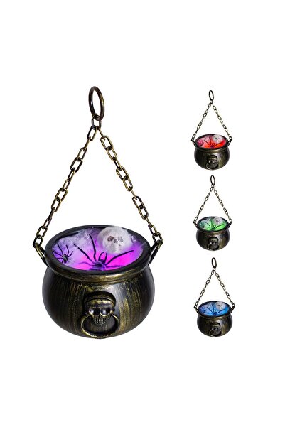 OEM Cazan Decorativ de Halloween cu Pânză & Lumina Colorata Ø19x14 cm – ornam...