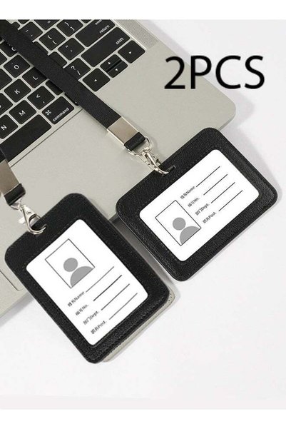 Generic 2 Pcs Transparent Badge Holder with Lanyard, PU Leather ID Card Badge...