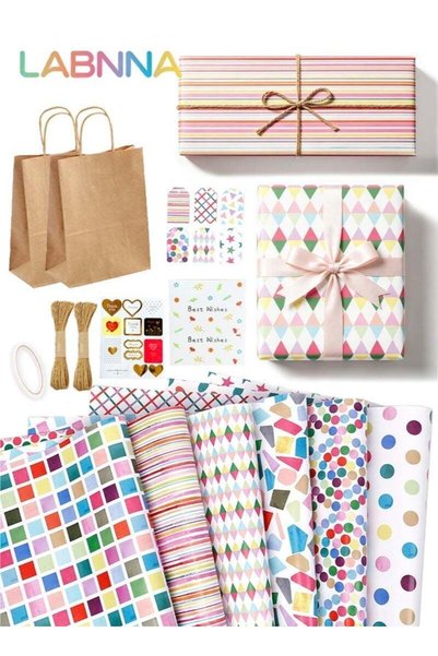 Generic 15 pcs Gift Wrapping Paper Set,All-in-One Gift Packaging Kit with 6 S...