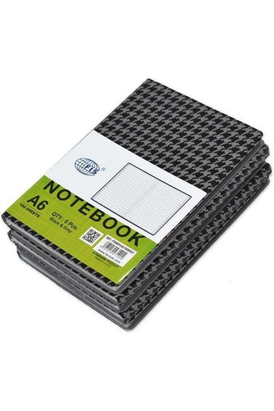 Generic FIS PVC A6 Square Lines Notebook Pack of 5 - Black and Gray Black/Gray