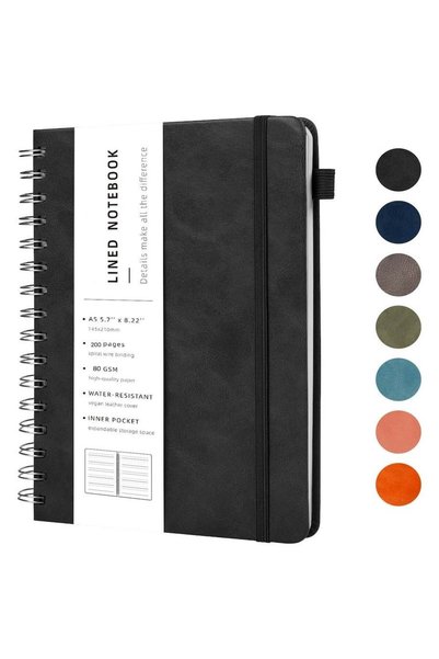 Generic A5 Hardcover Spiral Notebook 200 Pages, 80GSM College Ruled Leather w...