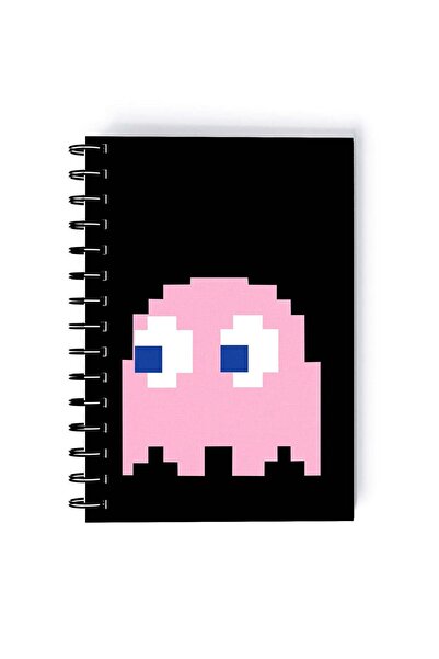 Generic Ghost Pacman Game Printed Spiral A5 Notebook Black/Blue/White