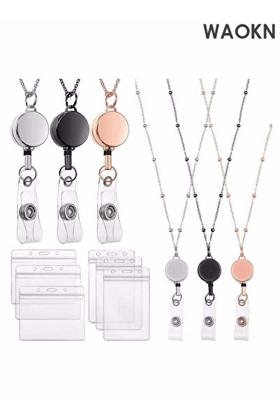 Generic 3Pcs ID Badge Holder With Lanyard Retractable Office Work ID Card Bad...