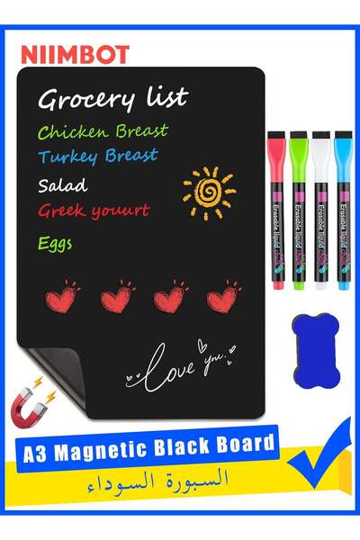 Generic A3 Magnetic BlackBoard Dry Erase Black Board Sheet for Refrigerator, ...