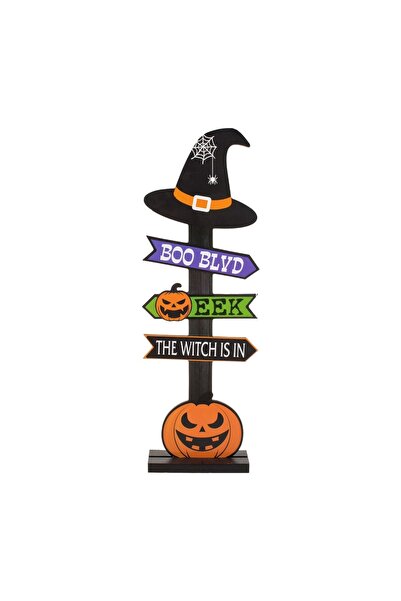 OEM Decorațiune de Halloween din Lemn Indicator Negru cu Dovleac & Palarie de...