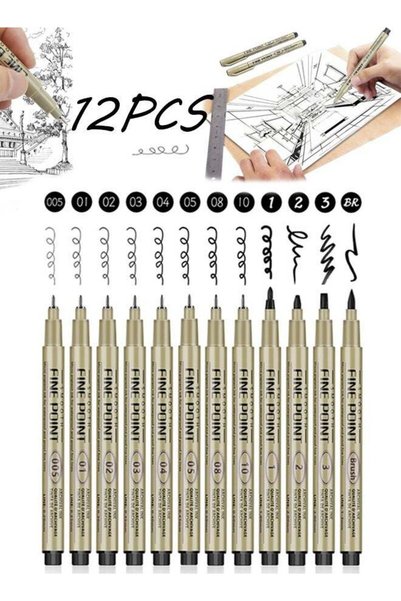 Generic 12 Pcs Professional Drawing Pen Fineliner Set Waterproof Ink Fine Poi...