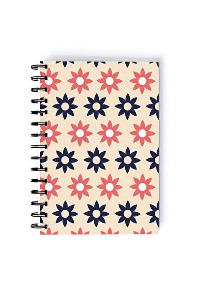 Generic Spiral A5 Notebook Pattern Motifs Daisy Blue and Orange