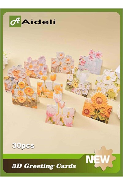 Generic 30PCS 3D Oil Painting Flower Greeting Card Set, Creative Foldable Gre...