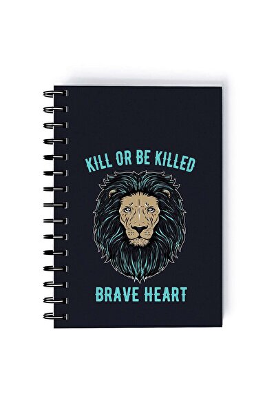 Generic Spiral A5 Notebook Wild Animals Lion Brave Heart Grey Aesthetic