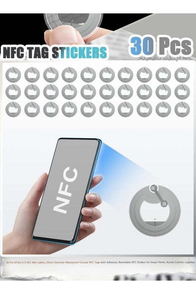 Generic 30 Pcs NTAG 215 NFC Wet Labels, 25mm Diameter Waterproof Circular NFC...