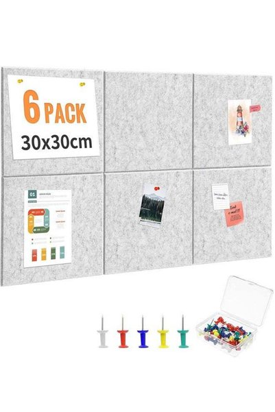 Generic Large Cork Board 35.4"x23.6", 6-Pack Self-Adhesive Felt Wall Tiles wi...