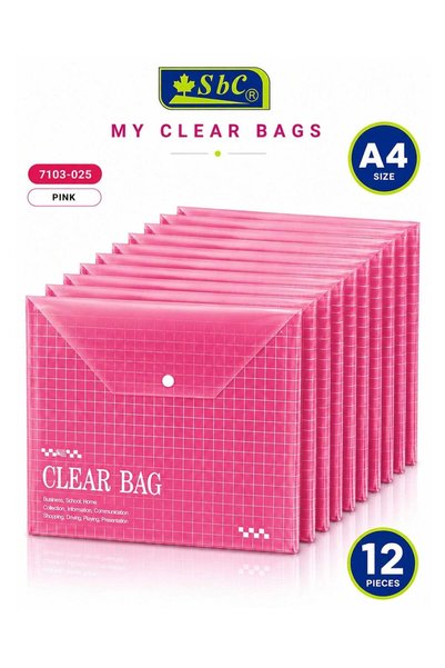 Generic 12-Piece A4 Size Clear Document Bag Pink