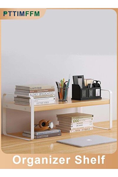 Generic Wood & Iron Desk Organizer Shelf, Single-Tier Desktop Storage Rack fo...