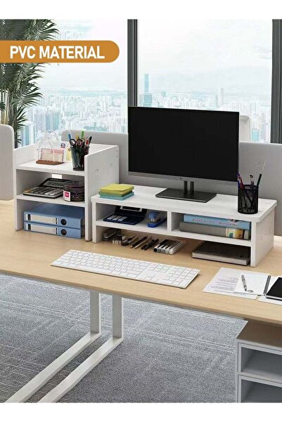Generic Double Tier Computer Organizer + 3 Tier Storage Cabinet, Computer Mon...