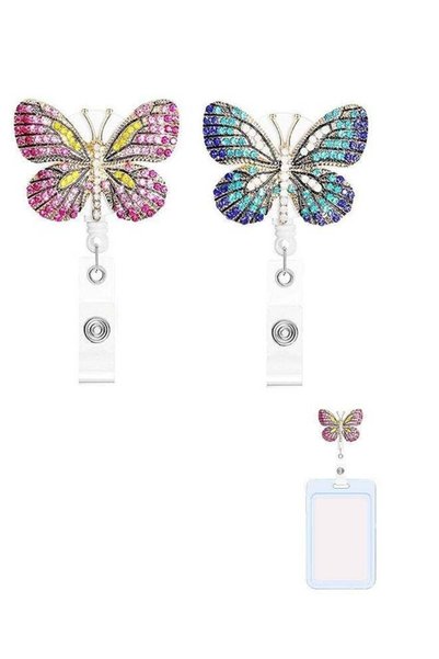 Generic 2 Pcs Butterfly Badge Reel Holder, Retractable Nylon Cord Alloy Cryst...