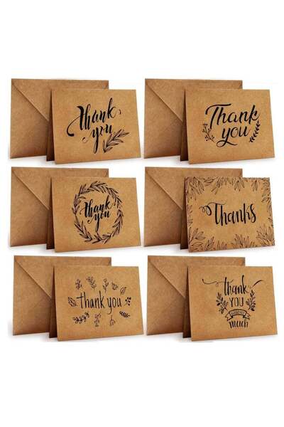 Generic 36 Pack Thank You Cards, 6 Design Kraft Paper Cards with Envelopes | ...