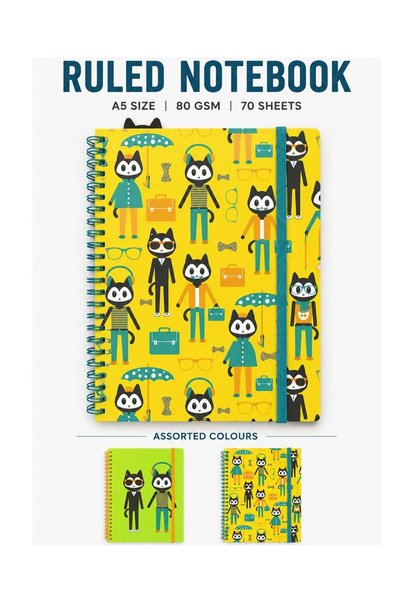 Generic 1-Piece A5 Size Spiral Notebook With Elastic Closure Assorted Designs
