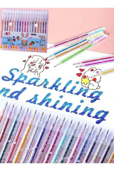 Generic 18 Colors Glitter Flash Marker Pens 1.0mm Fine Tip Cute Pastel Drawin...