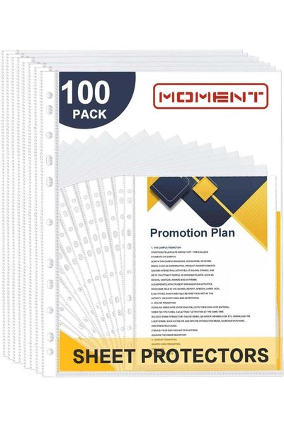 Generic A4 Clear Sheet Protectors, 100 Pack, 11-Hole Punched Top-Loading Plas...
