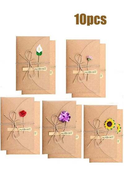 Generic 10 packs of dried flower greeting cards with envelopes, brown vintage...