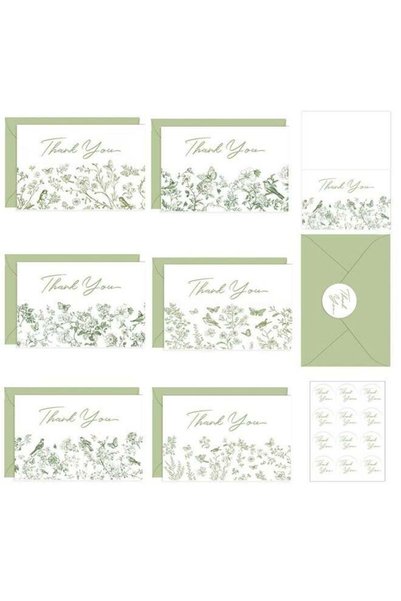 Generic 6 Sets Sage Green Floral Thank You Cards With Envelopes Stickers, Wed...
