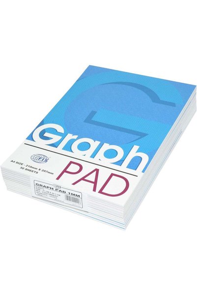 Generic FIS Graph Pad A4 Size, 50 Sheets, 1mm Square Line Ruling, Packet of 12