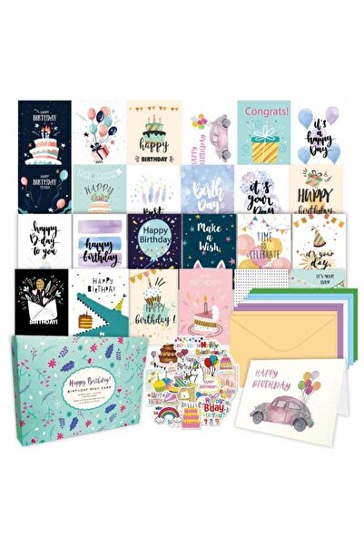 Generic 50 Happy Birthday Cards with 10 Envelopes & 27 Stickers, Blank Happy ...