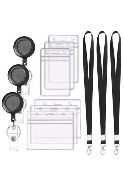 Generic 4-Piece ID Badge Holder with Lanyard Set, Office Badge Holder with Re...