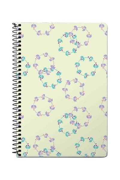 Generic Floral Wreath A5 Spiral Notebook Green/Blue/Purple