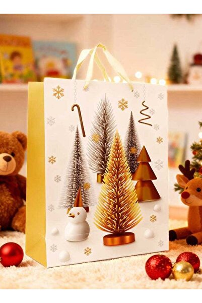 Generic Festive Christmas Golden Paper Gift Bag 32x12x40 cm
