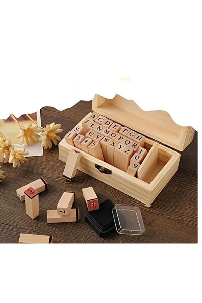 Generic Wooden Typeface 24 Letters Add 9 Digital Seals with a Wooden Box Gift...