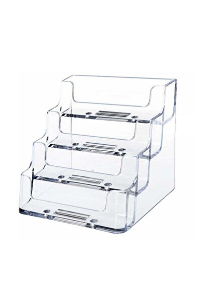 Generic Transparent Four-Compartment Business Card Holder for Desktop Organis...