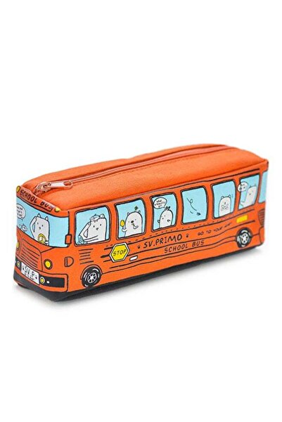 Generic School Bus Pattern Pencil Bag Orange